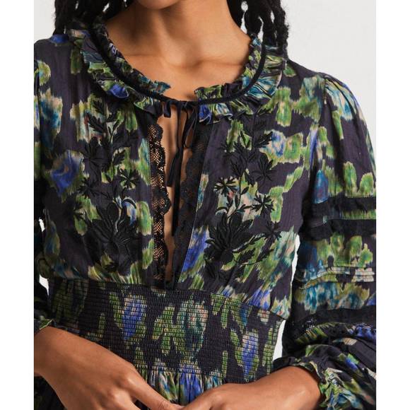 NEW LOVESHACKFANCY clarkie dress in deep blue trace - Picture 2 of 4